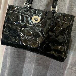 Elegant Black Patent Leather Coach Women's Bag